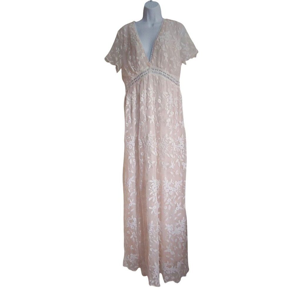 Baltic Born Boho Lace Dress Nude Mesh Floral Embroidered Romantic Bridal Beach L